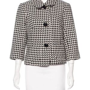 Trina Turk Cropped Jacket Black & White Houndstooth Check 100% Cotton Sz 10